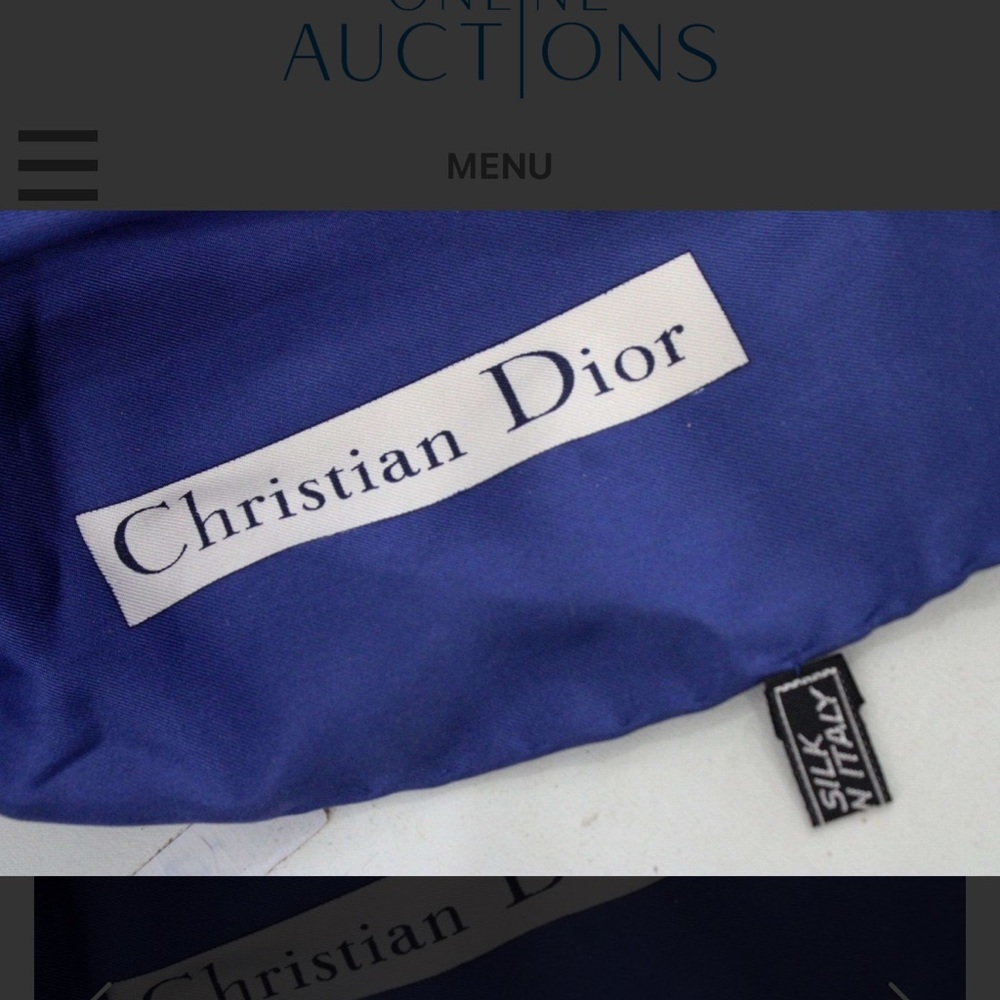 Authentic Dior Blue and White Patterned Silk Scarf with Certificate of Authentic - Picture 2 of 7